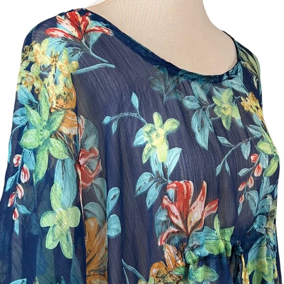 Sunflower Blue Floral Chiffon Sheer Kaftan Swim Cover-Up Size OS - Picture 9 of 10